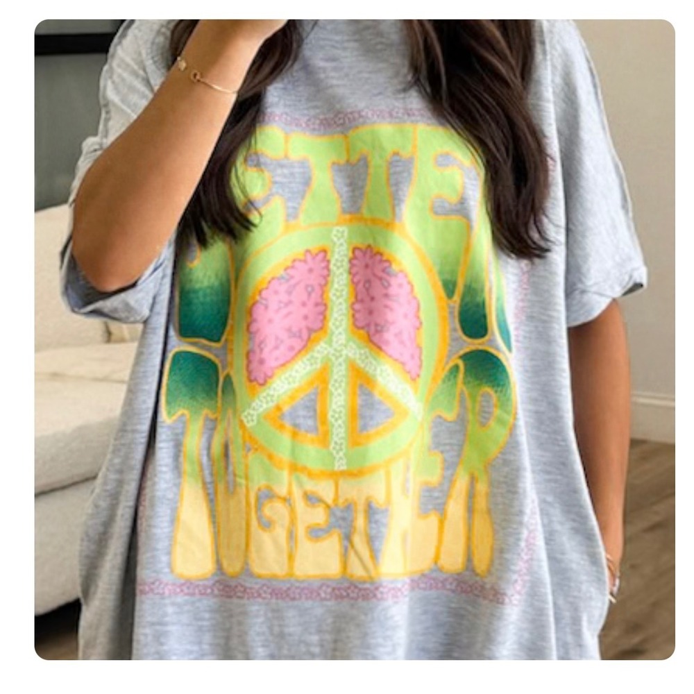 Talulah Womens 'Better Together' Peace Graphic T-Shirt Retro Oversized Small